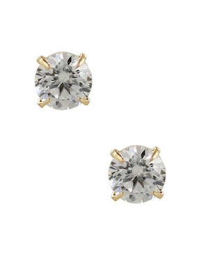 Broqueles redondos D Cadena de oro 14 K con acabado brillante zirconia