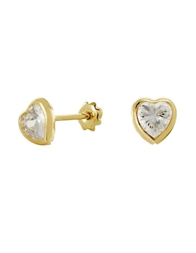 Broqueles de corazón D Cadena de oro 14 K con acabado brillante zirconia