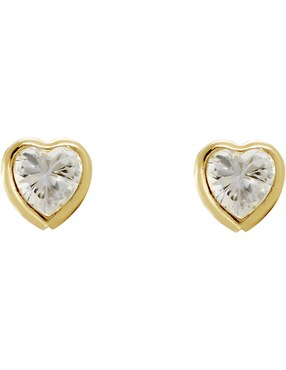 Broqueles de corazón D Cadena de oro 14 K con acabado brillante zirconia