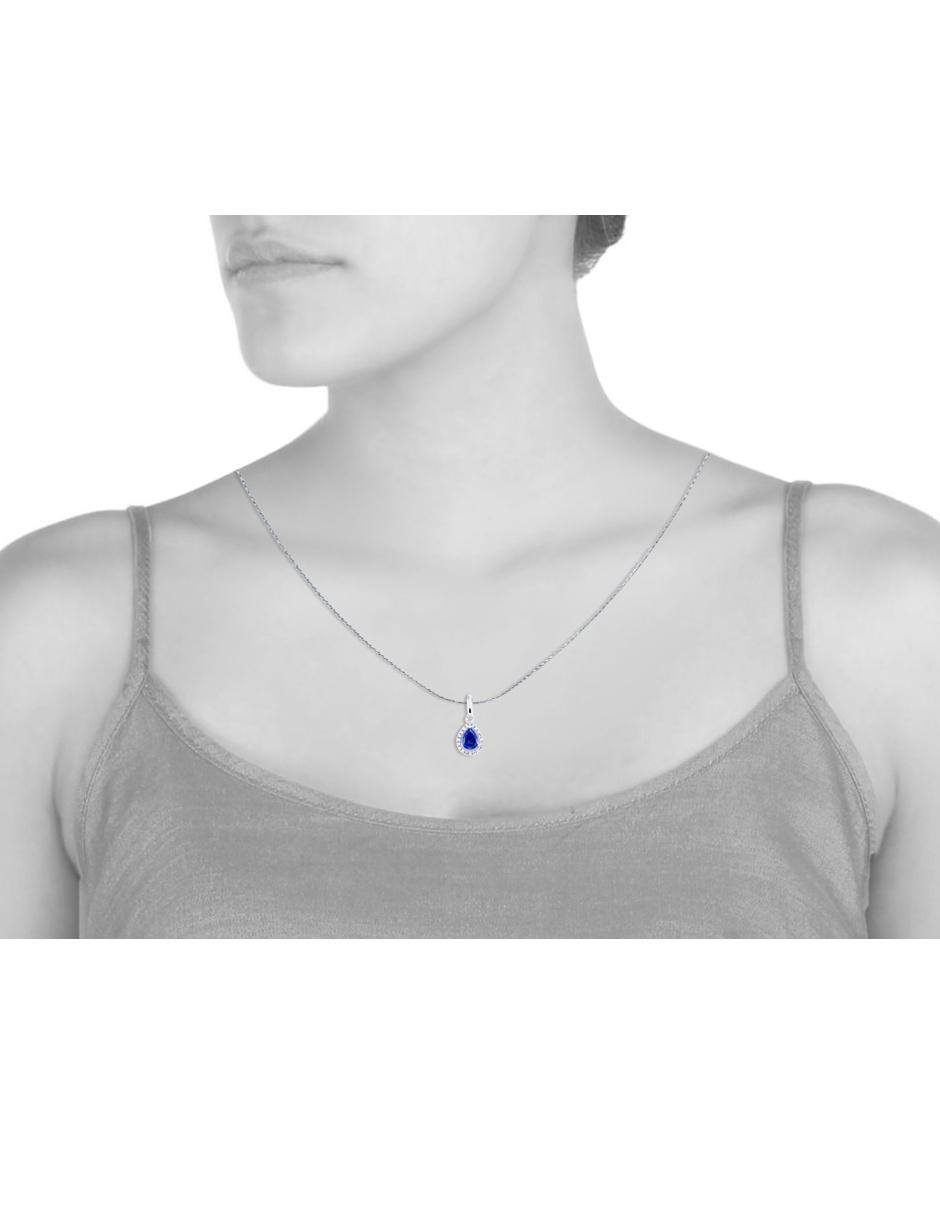 Dije de oro blanco 14 K zafiro y diamante 4