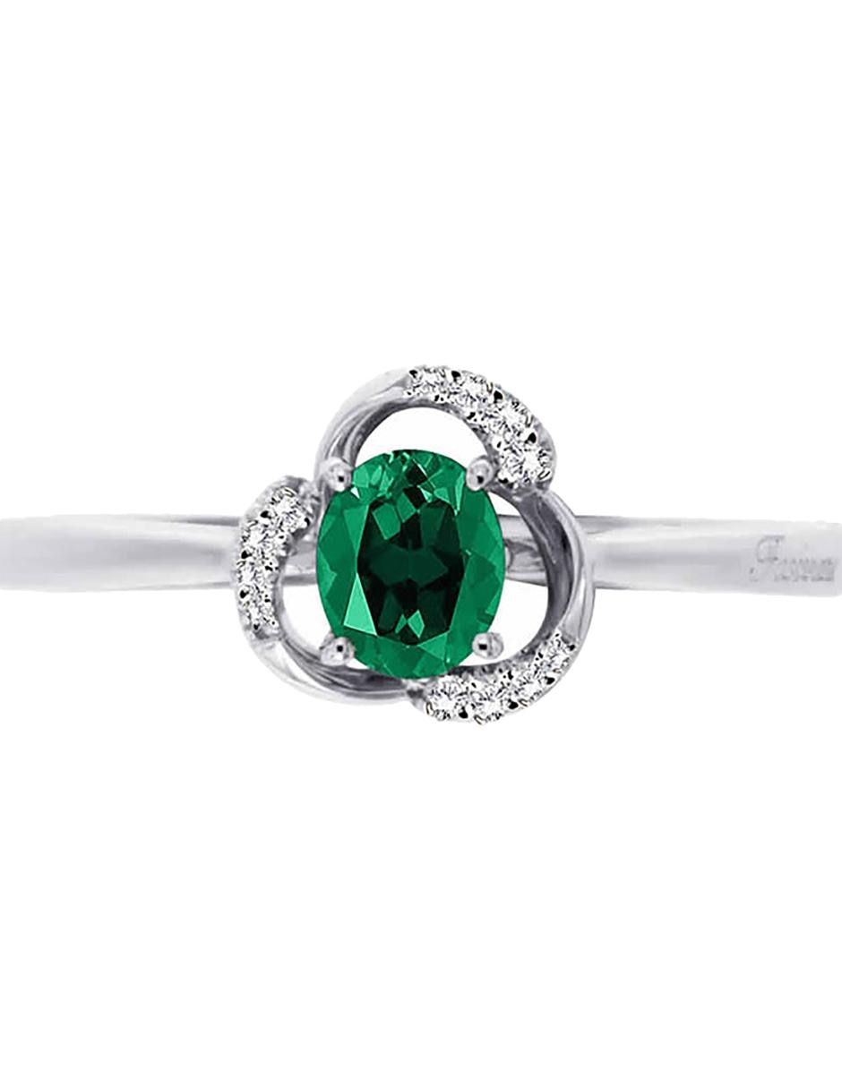 Anillo ovalado Donelle 14 k de oro blanco esmeralda y diamante brillante 11