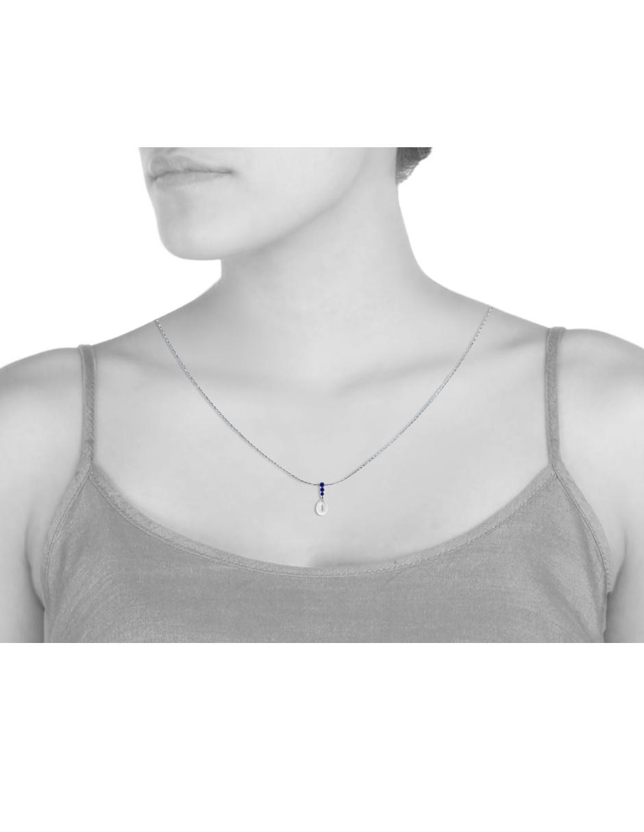 Dije de oro blanco 14 K zafiro y perla 4