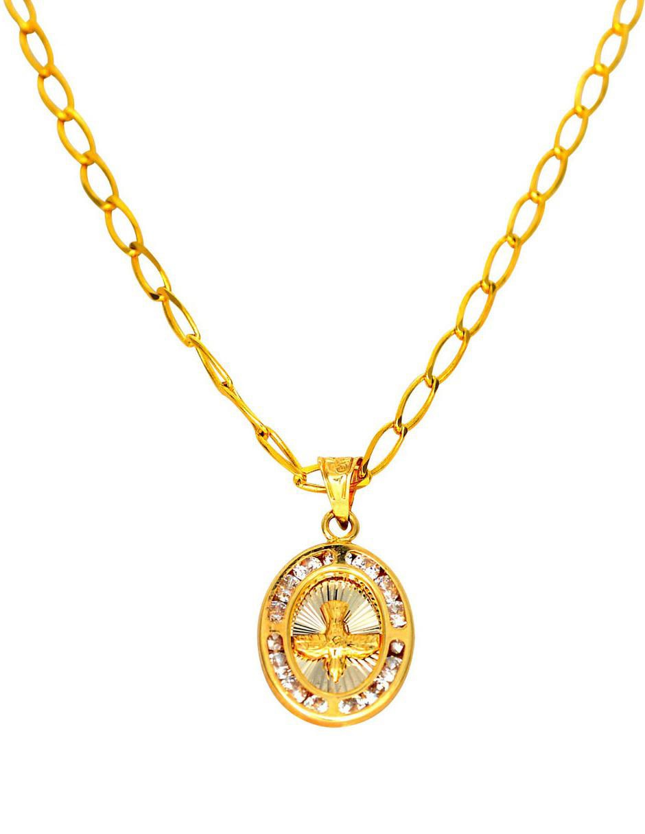 Medalla de paloma de oro amarillo 14 K zirconia