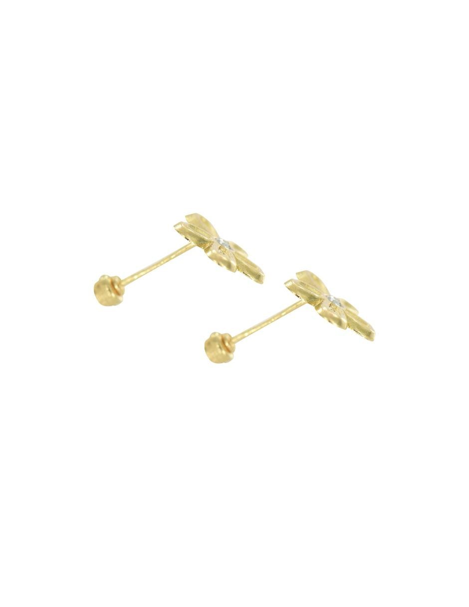 Broqueles de flor de oro 14 K con acabado brillante zirconia 2