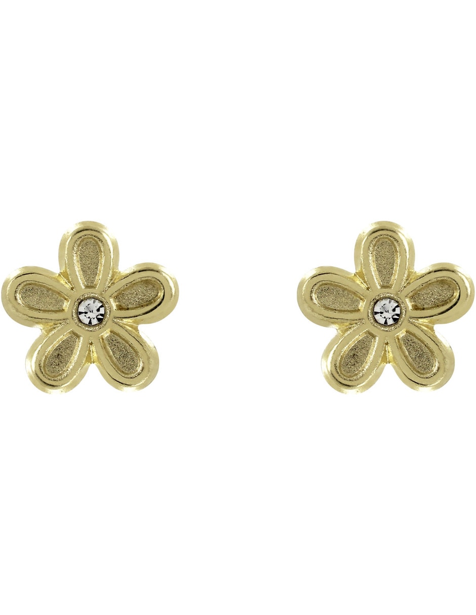 Broqueles de flor de oro 14 K con acabado brillante zirconia 4