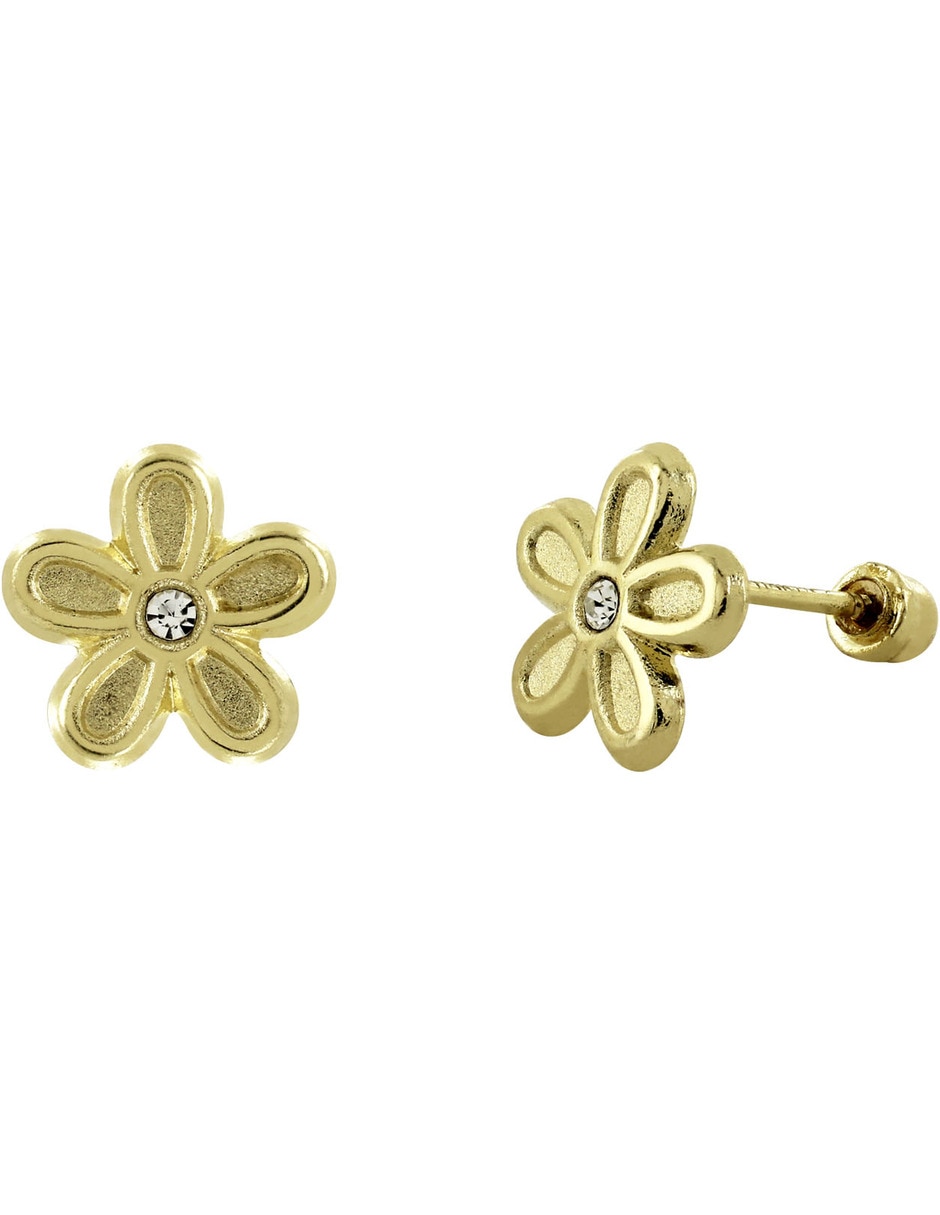 Broqueles de flor de oro 14 K con acabado brillante zirconia 5