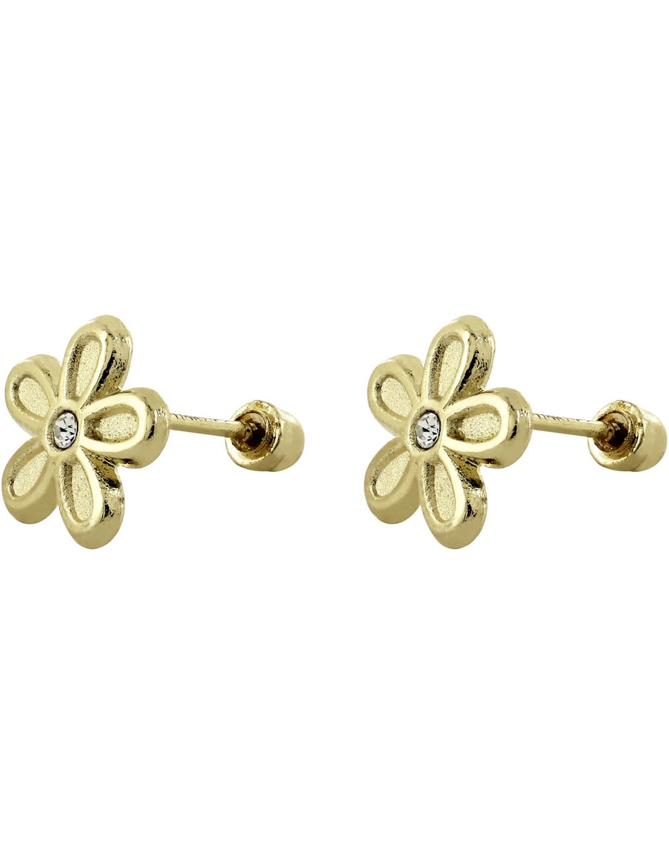 Broqueles de flor de oro 14 K con acabado brillante zirconia 6