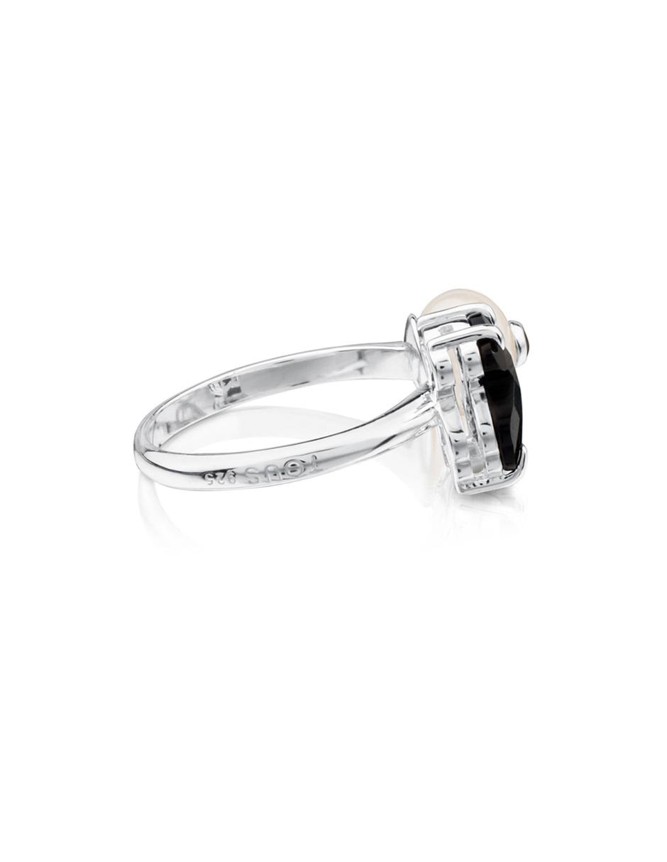 Anillo de oso Erma P 925 de plata ónix y perla brillante 5
