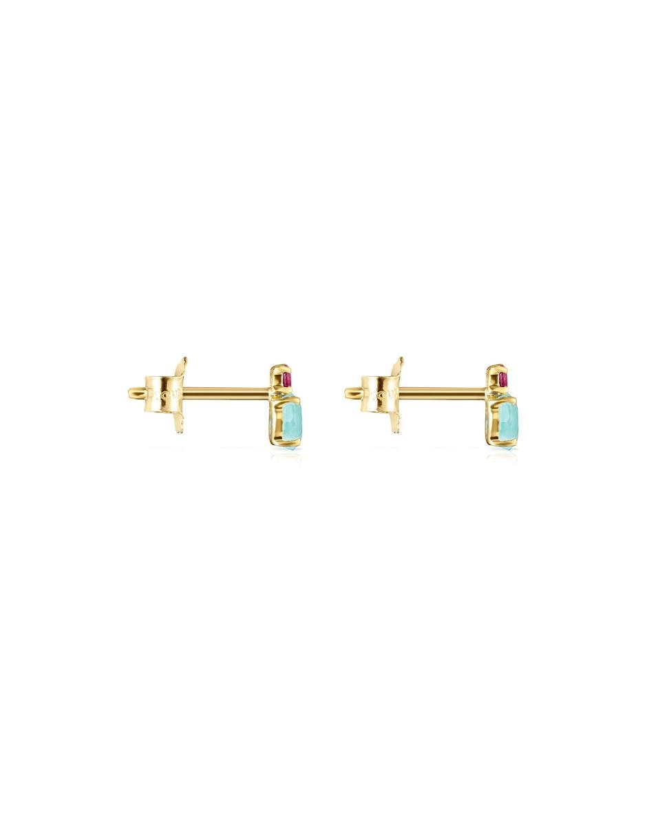 Broqueles de oro con acabado pavé amazonita