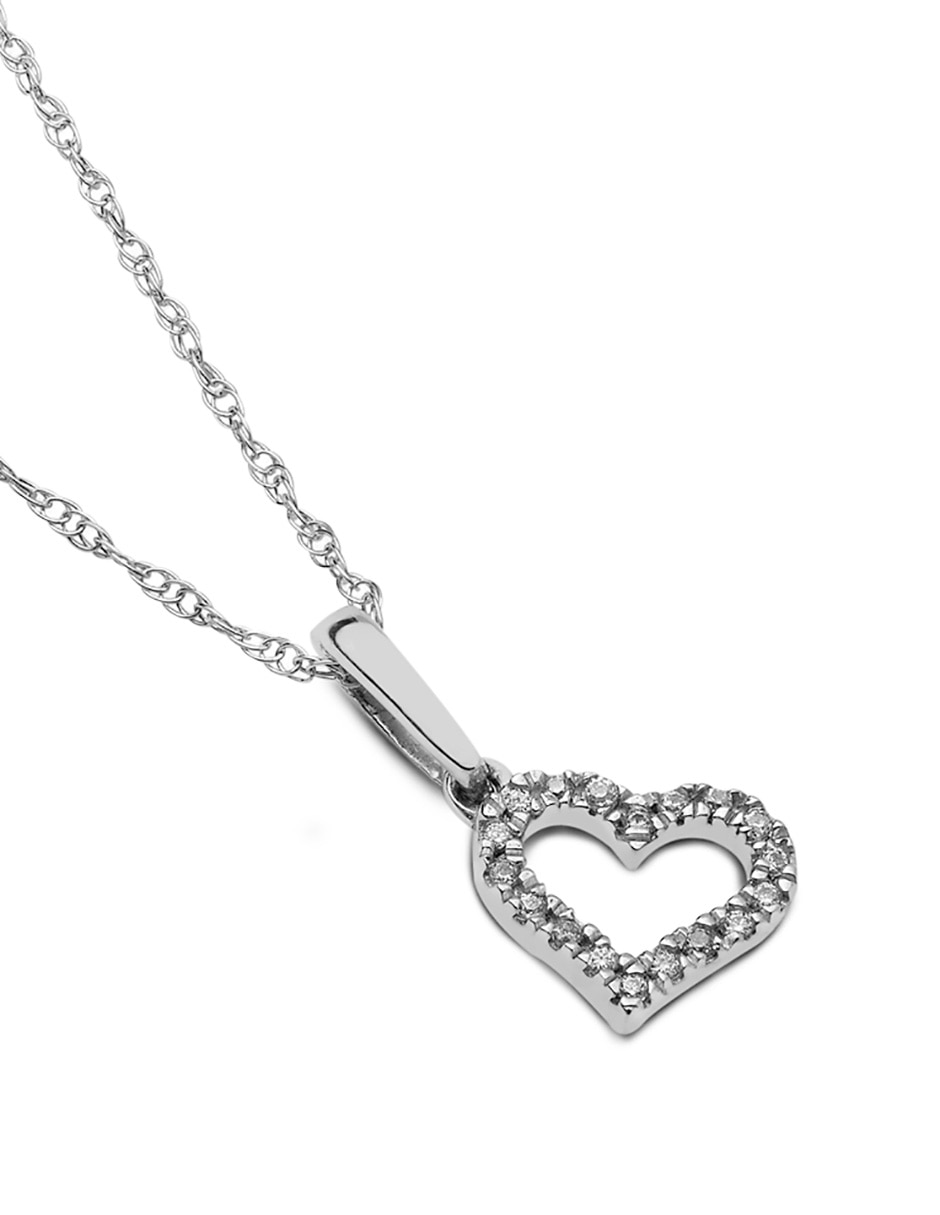 Dije de corazón de oro blanco 14 K diamante 2