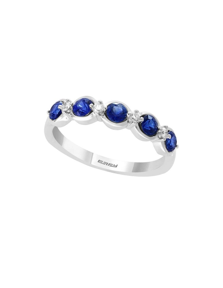 Anillo 14 k de oro blanco zafiro y diamante pavé