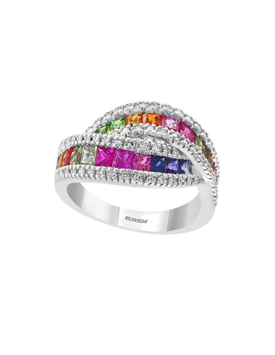 Anillo 14 k de oro blanco zafiro y diamante pavé