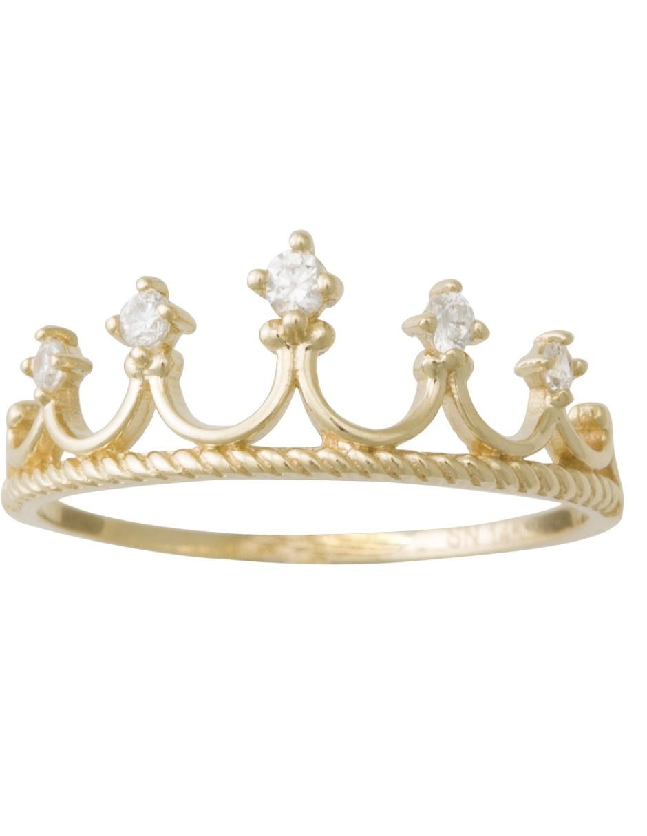 Anillo de corona 14 k de oro amarillo zirconia pulido