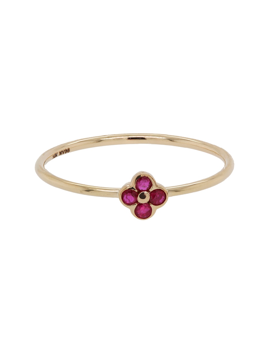 Anillo de flor 14 k de oro amarillo rubí brillante