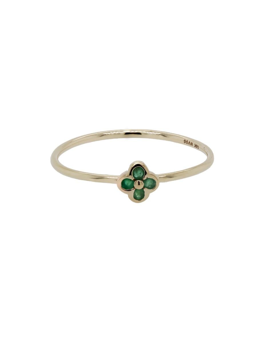Anillo de flor 14 k de oro amarillo esmeralda brillante