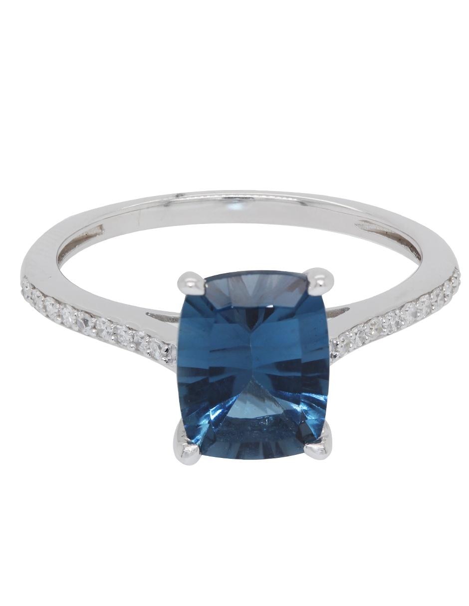 Anillo rectangular 14 k de oro blanco topacio azul brillante brillante