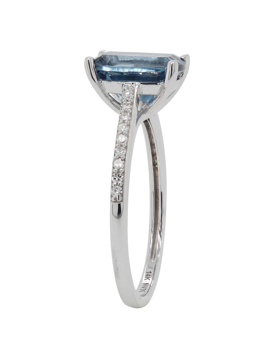 Anillo rectangular 14 k de oro blanco topacio azul brillante brillante 2