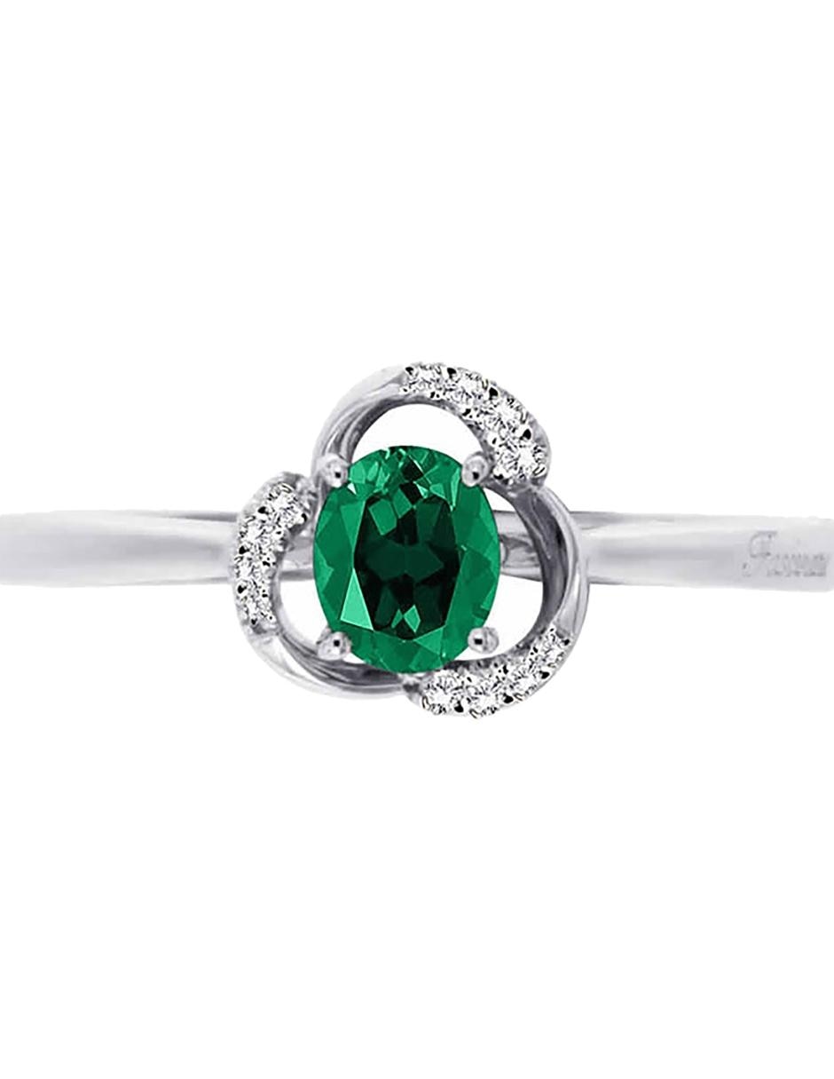 Anillo ovalado Donelle 14 k de oro blanco esmeralda y diamante brillante 3