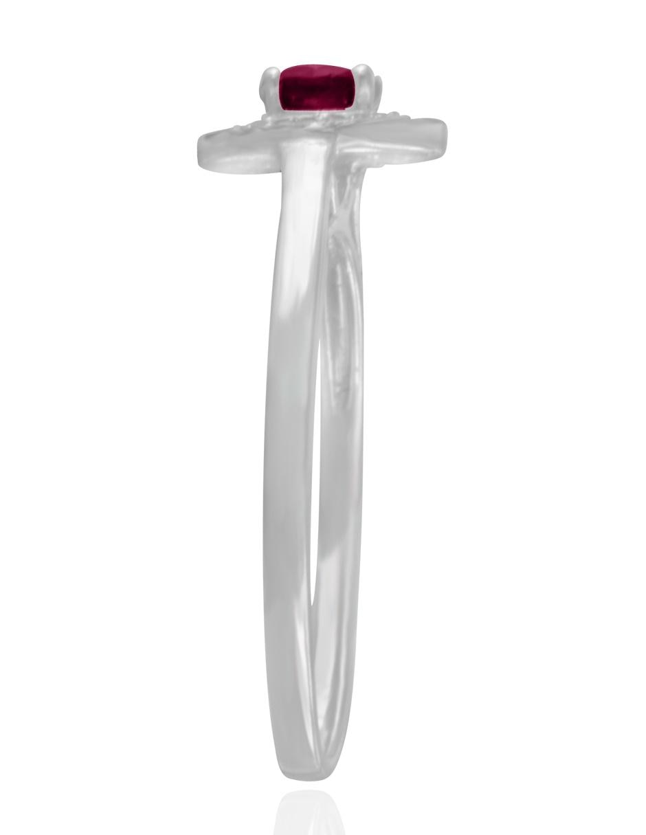 Anillo redondo Clara de oro blanco rubí y diamante pavé 2