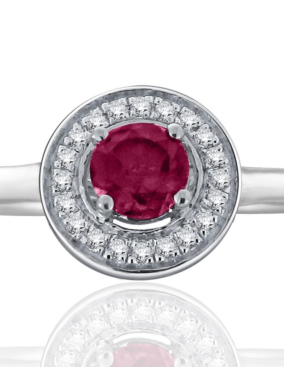 Anillo redondo Clara de oro blanco rubí y diamante pavé 3
