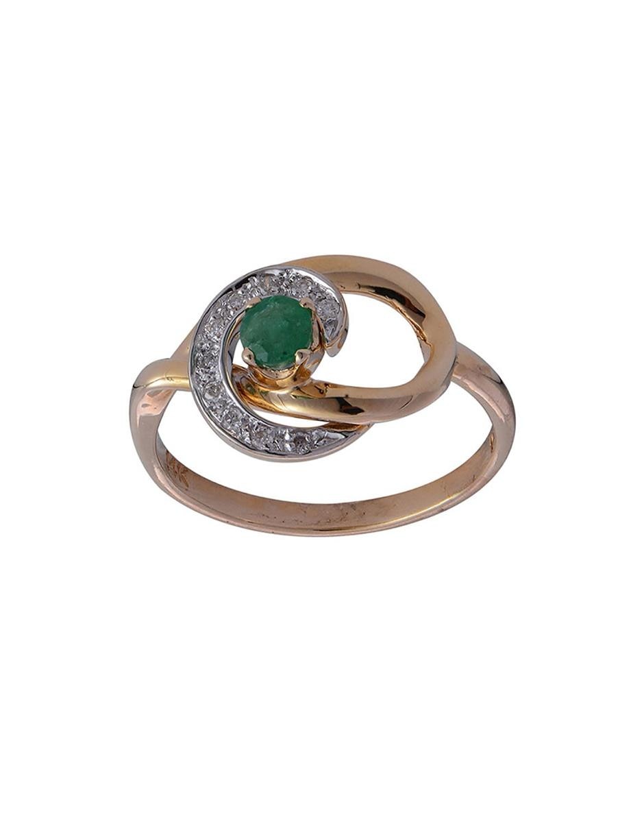 Anillo Eterna 14 k de oro amarillo esmeralda y diamante brillante