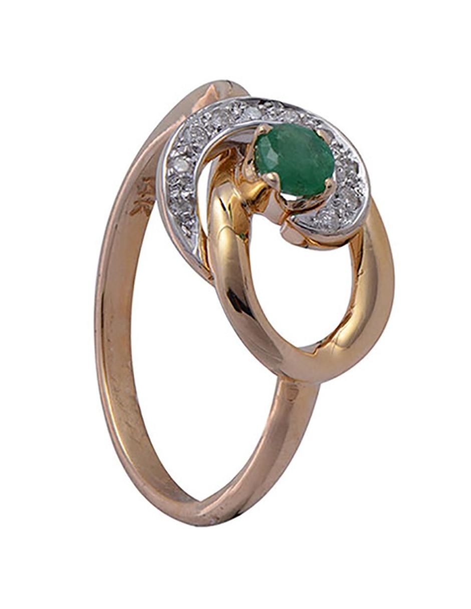 Anillo Eterna 14 k de oro amarillo esmeralda y diamante brillante 4