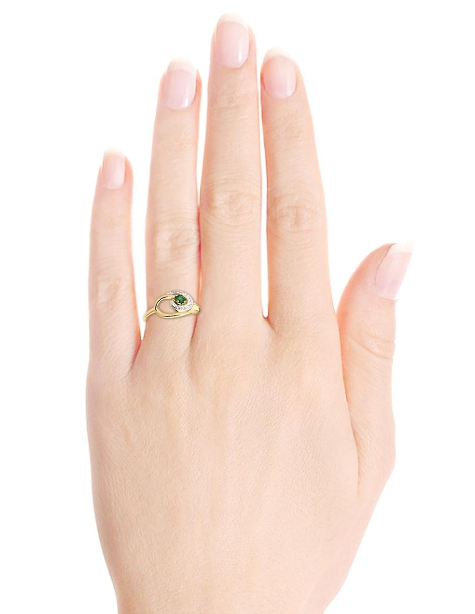 Anillo Eterna 14 k de oro amarillo esmeralda y diamante brillante 5