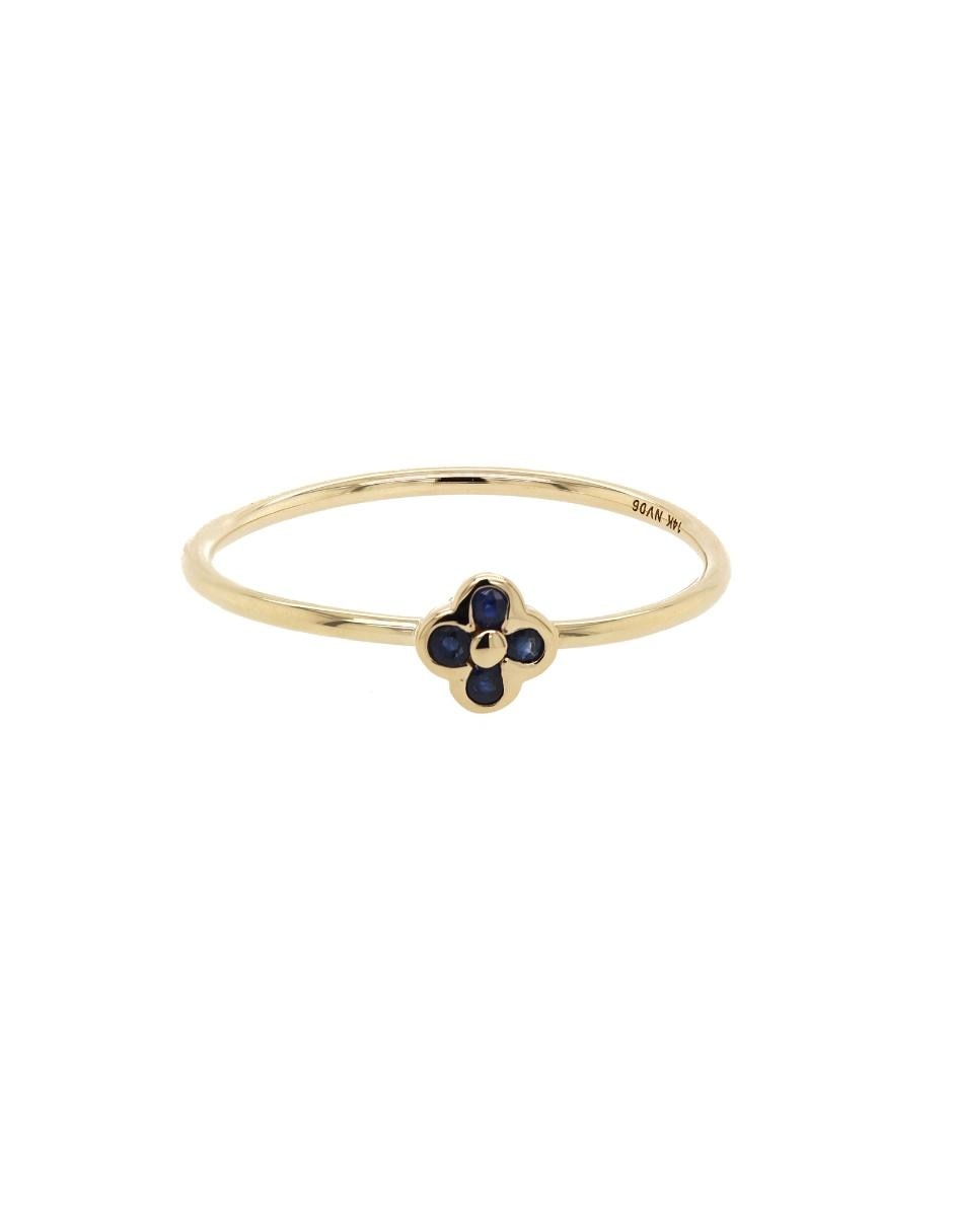 Anillo de flor 14 k de oro amarillo zafiro brillante