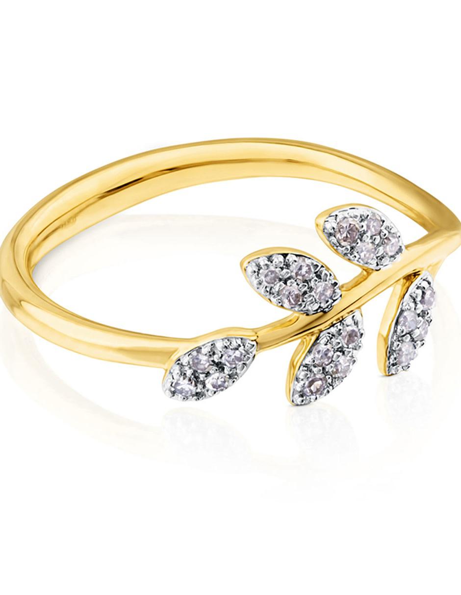 Anillo de hoja Gem Power 18 k de oro amarillo diamante pavé 2