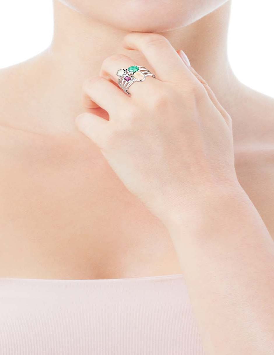 Anillo de flor Cool Color P 925 de plata cuarzo lustre 4