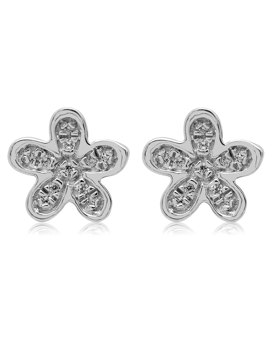 Broqueles de flor de oro 14 K con acabado pavé diamante