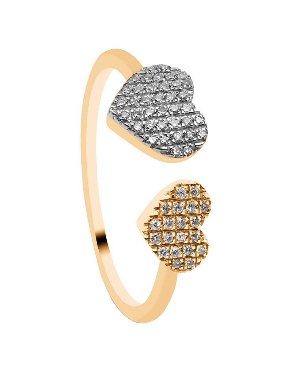 Anillo de corazón 14 k de oro amarillo diamante pavé 2