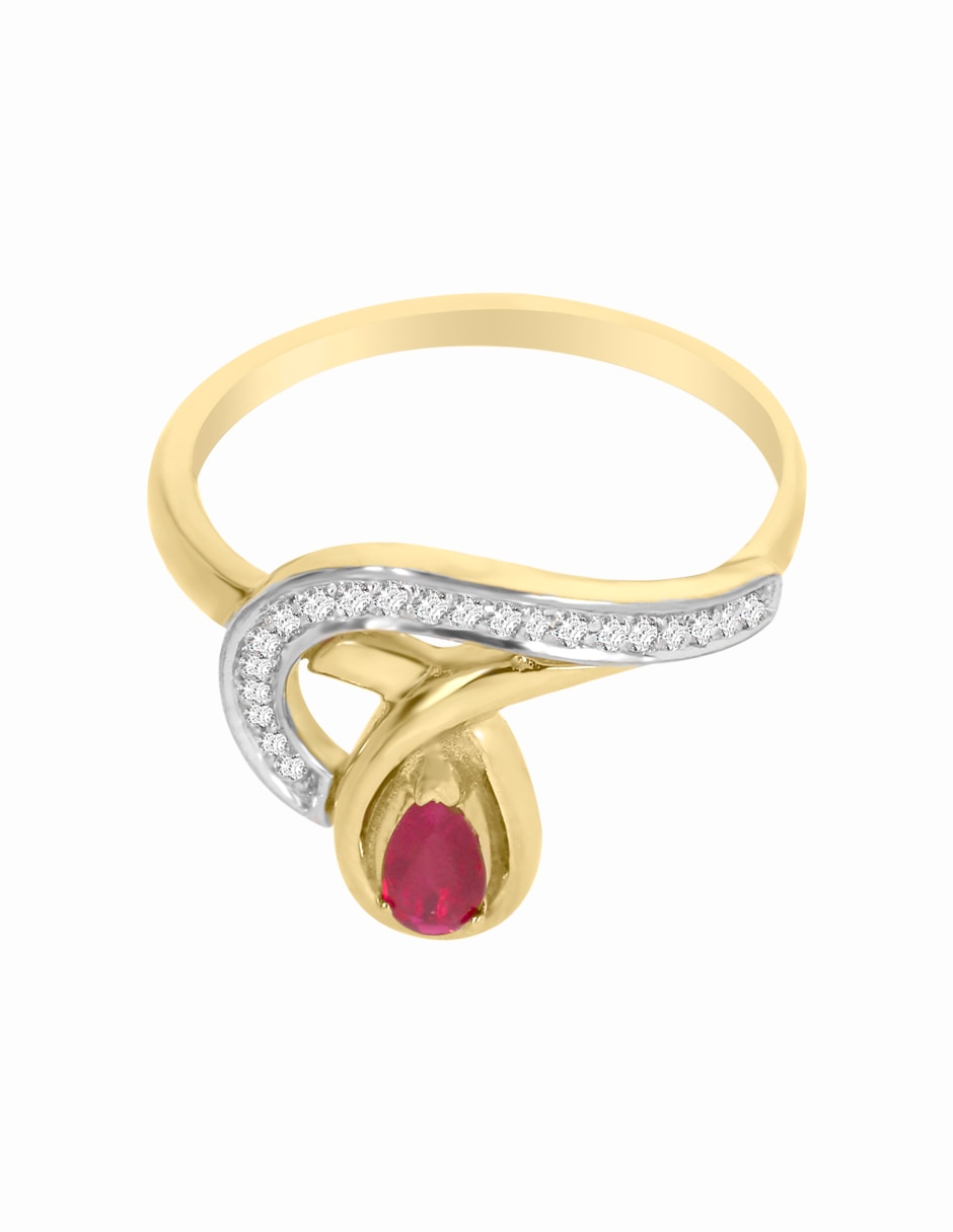 Anillo de gota 14 k de oro amarillo rubí brillante