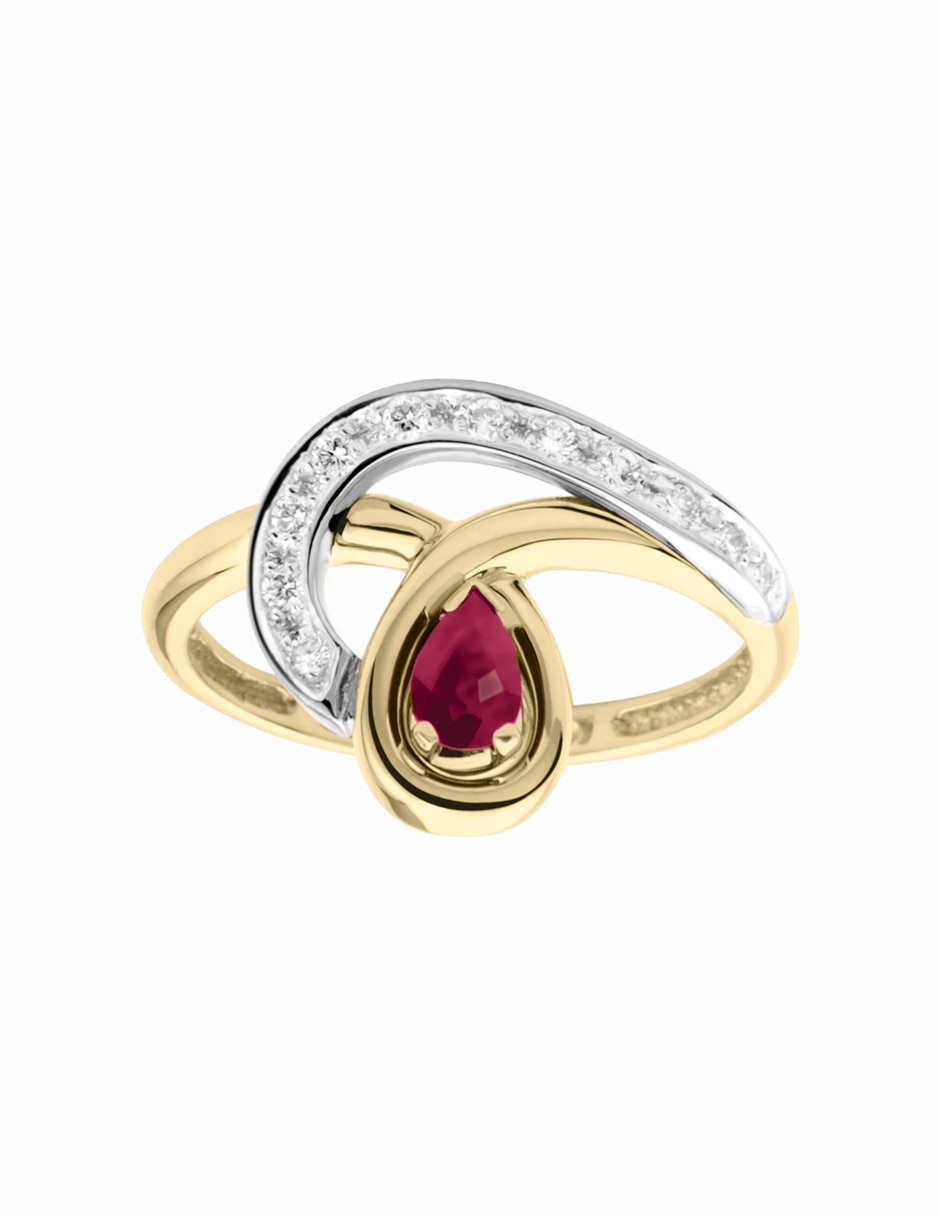Anillo de gota 14 k de oro amarillo rubí brillante 4
