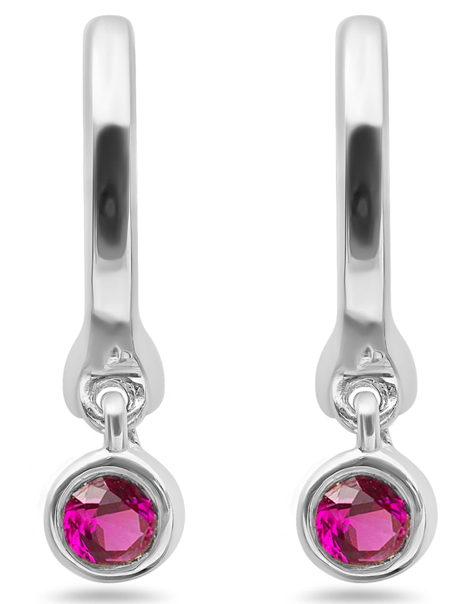 Aretes redondos de oro blanco con acabado brillante rubí 2