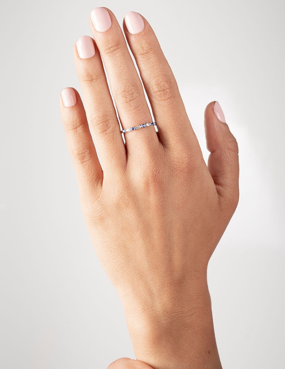 Anillo 14 k de oro blanco zafiro y diamante brillante 3