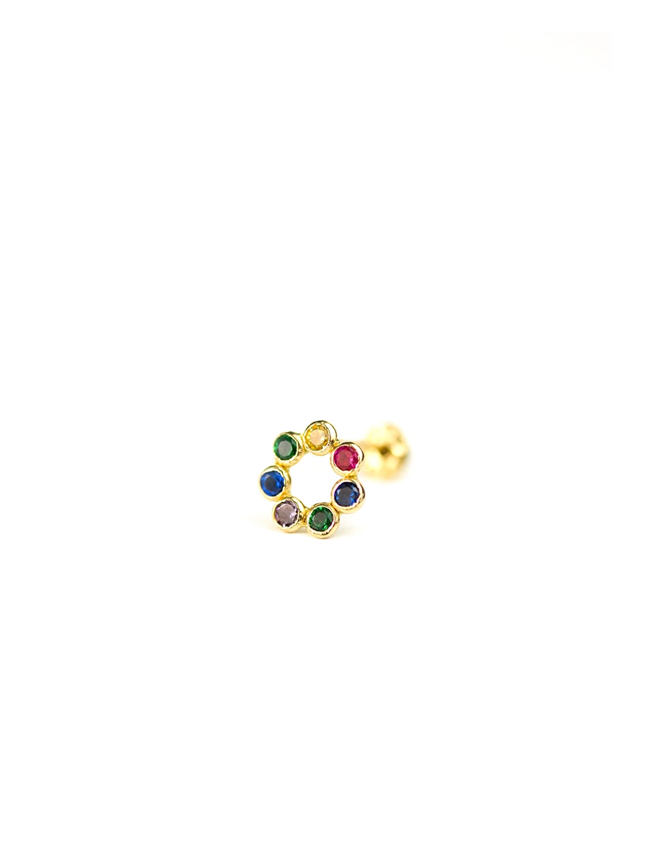 Broqueles redondos de oro 14 K con acabado brillante circonita