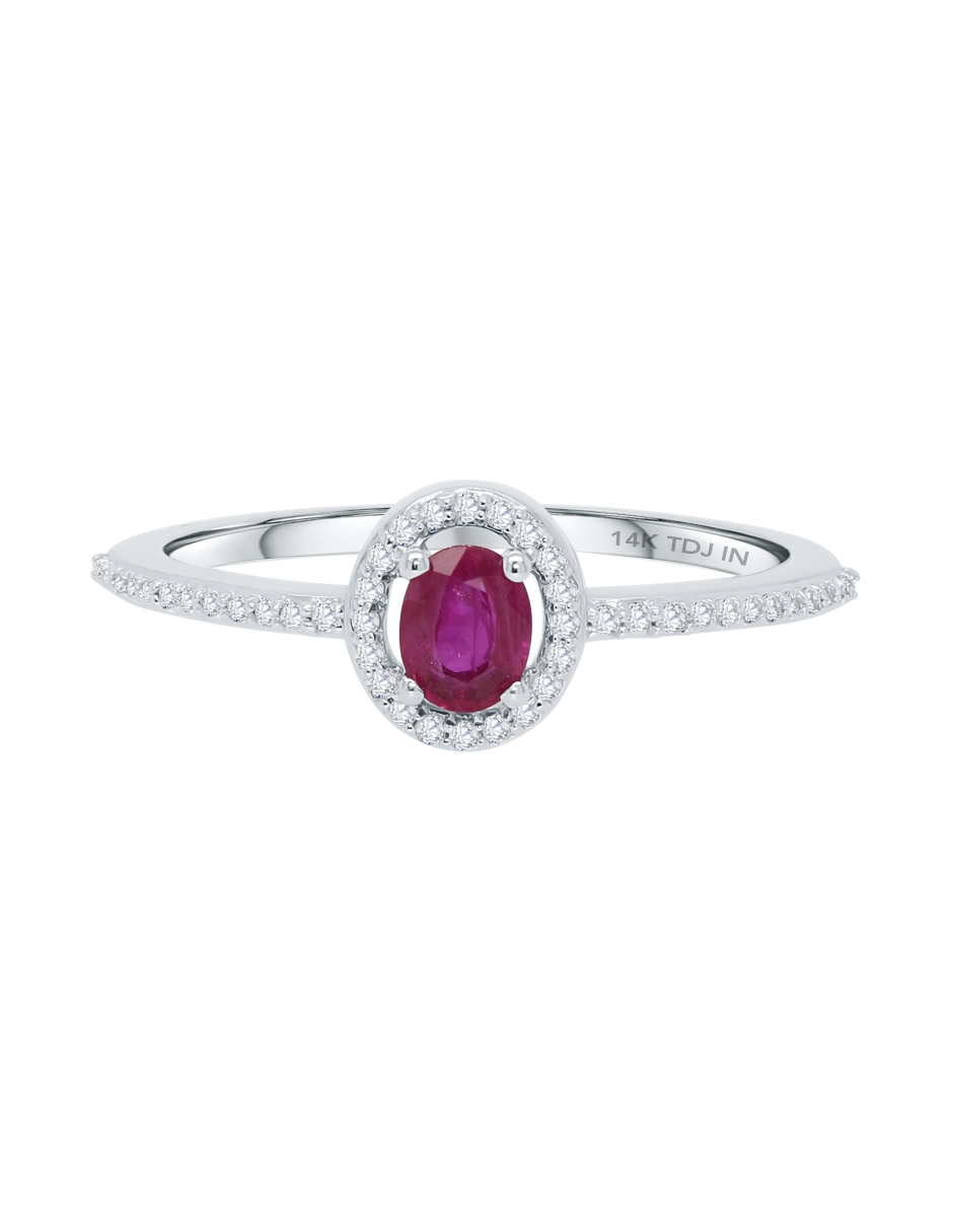 Anillo ovalado 14 k de oro blanco diamante brillante