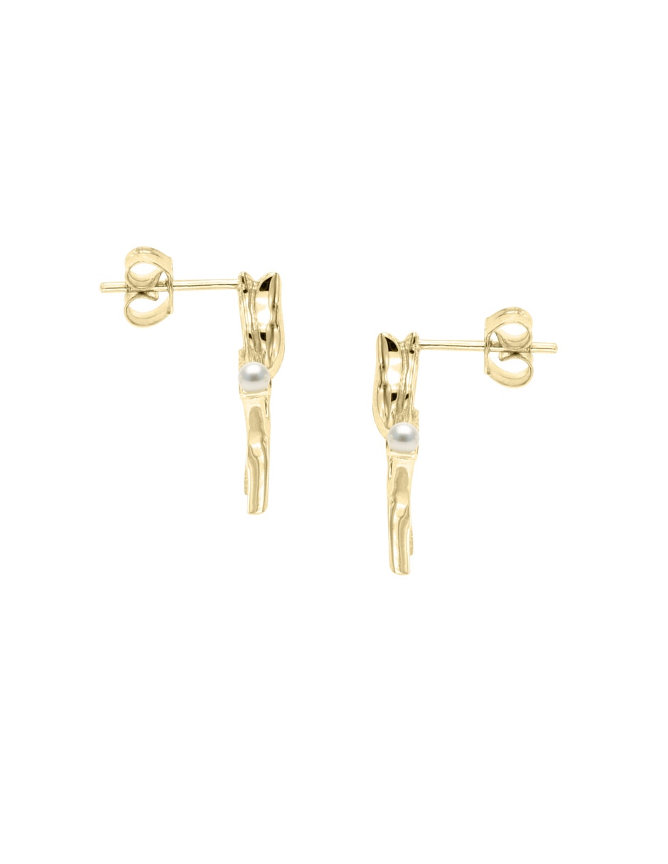 Aretes de flor Tulipan de oro con acabado brillante perla 2