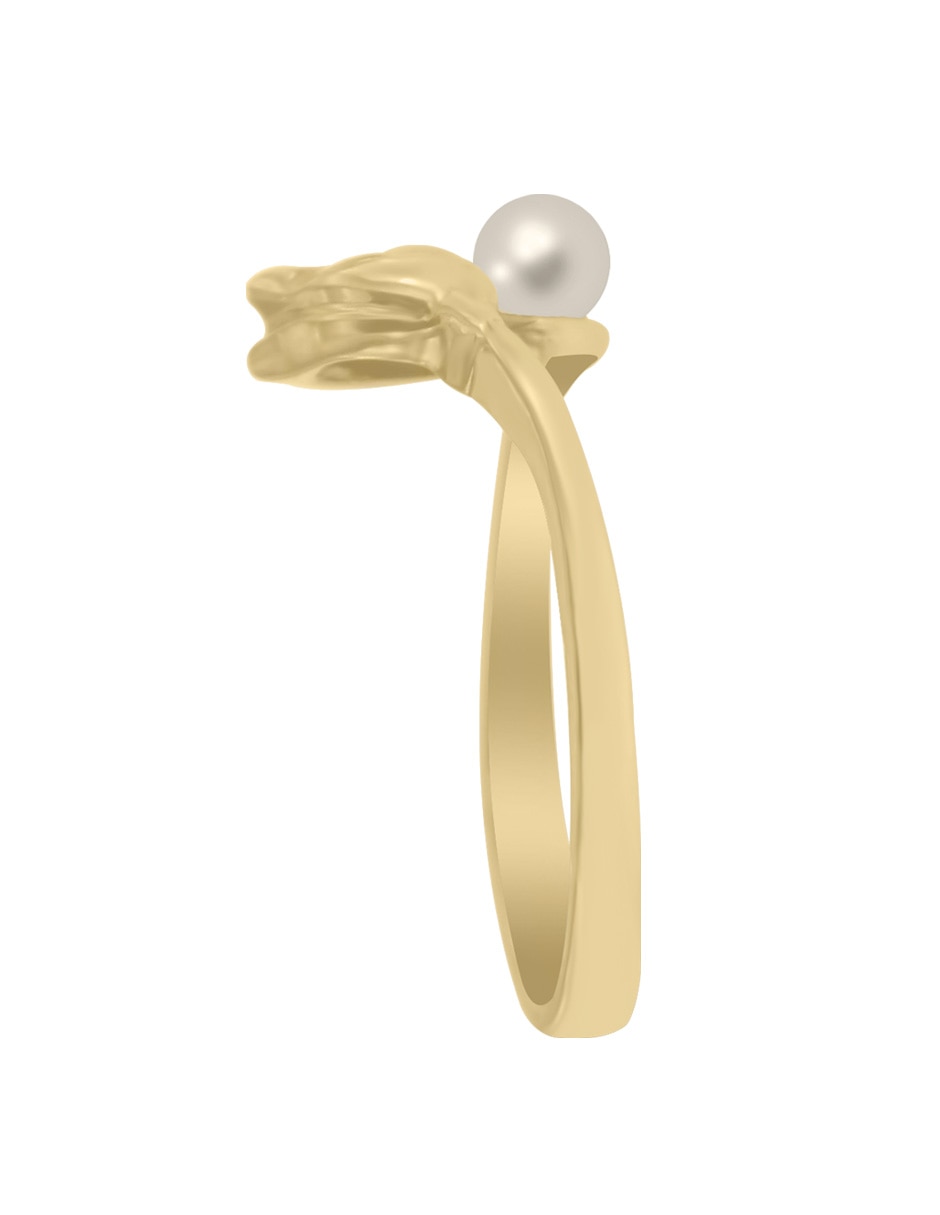 Anillo de flor Tulipan 14 k de oro amarillo perla brillante 2
