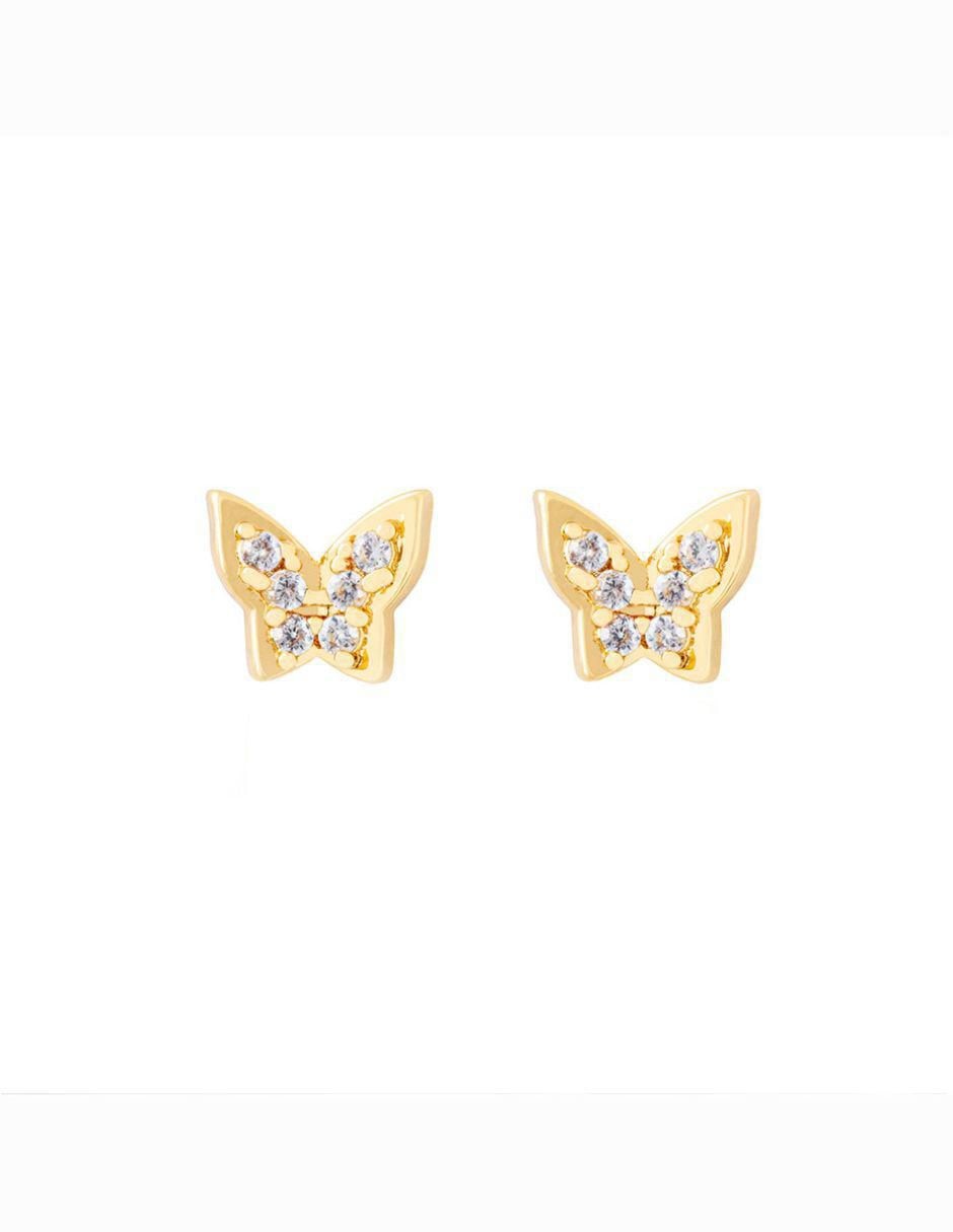 Broqueles de mariposa con acabado baño de oro zirconia