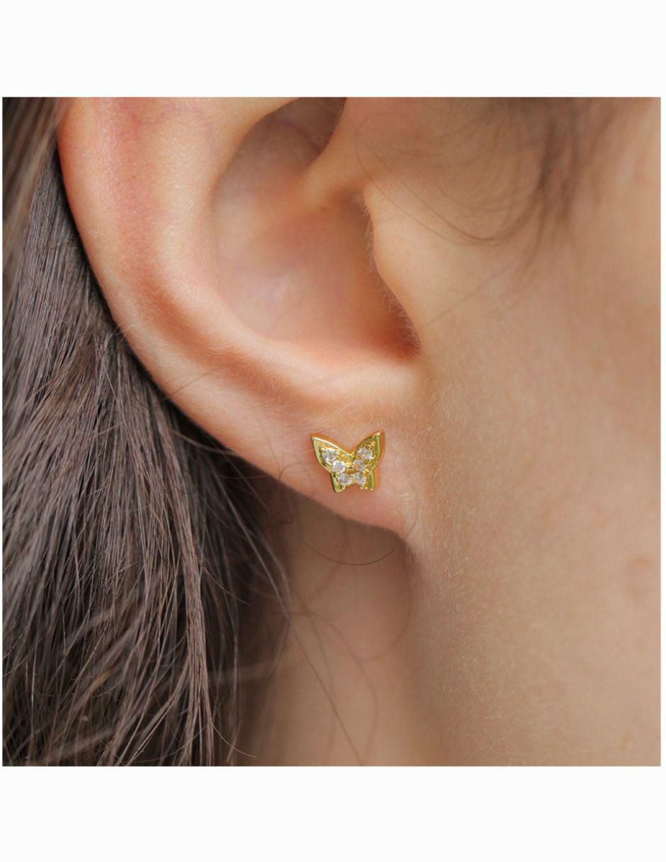 Broqueles de mariposa con acabado baño de oro zirconia 2