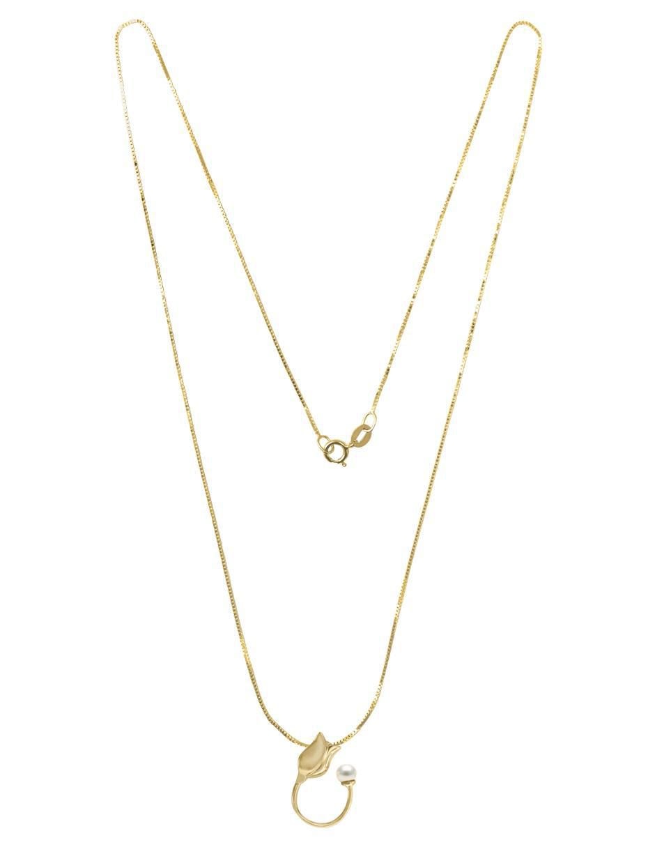 Colgante Y Dije de flor tulipan de oro amarillo 14 K perla