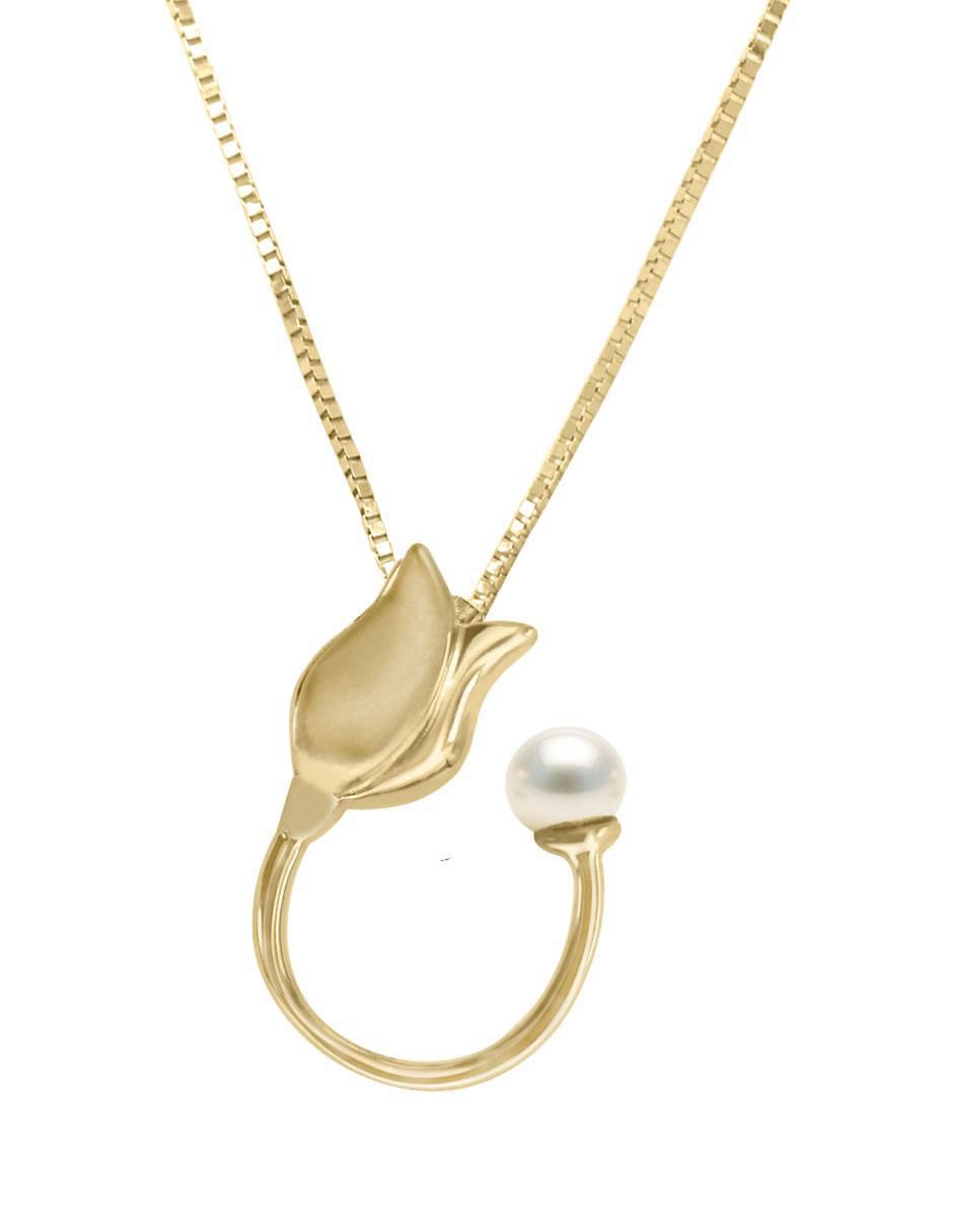 Colgante Y Dije de flor tulipan de oro amarillo 14 K perla 2