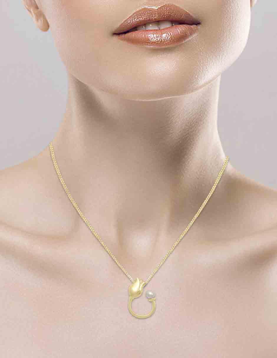 Colgante Y Dije de flor tulipan de oro amarillo 14 K perla 5