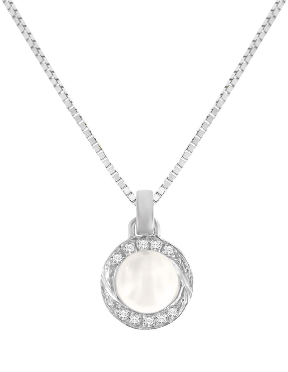 Colgante Y Dije de clásico erika de oro blanco 14 K perla y diamante 2