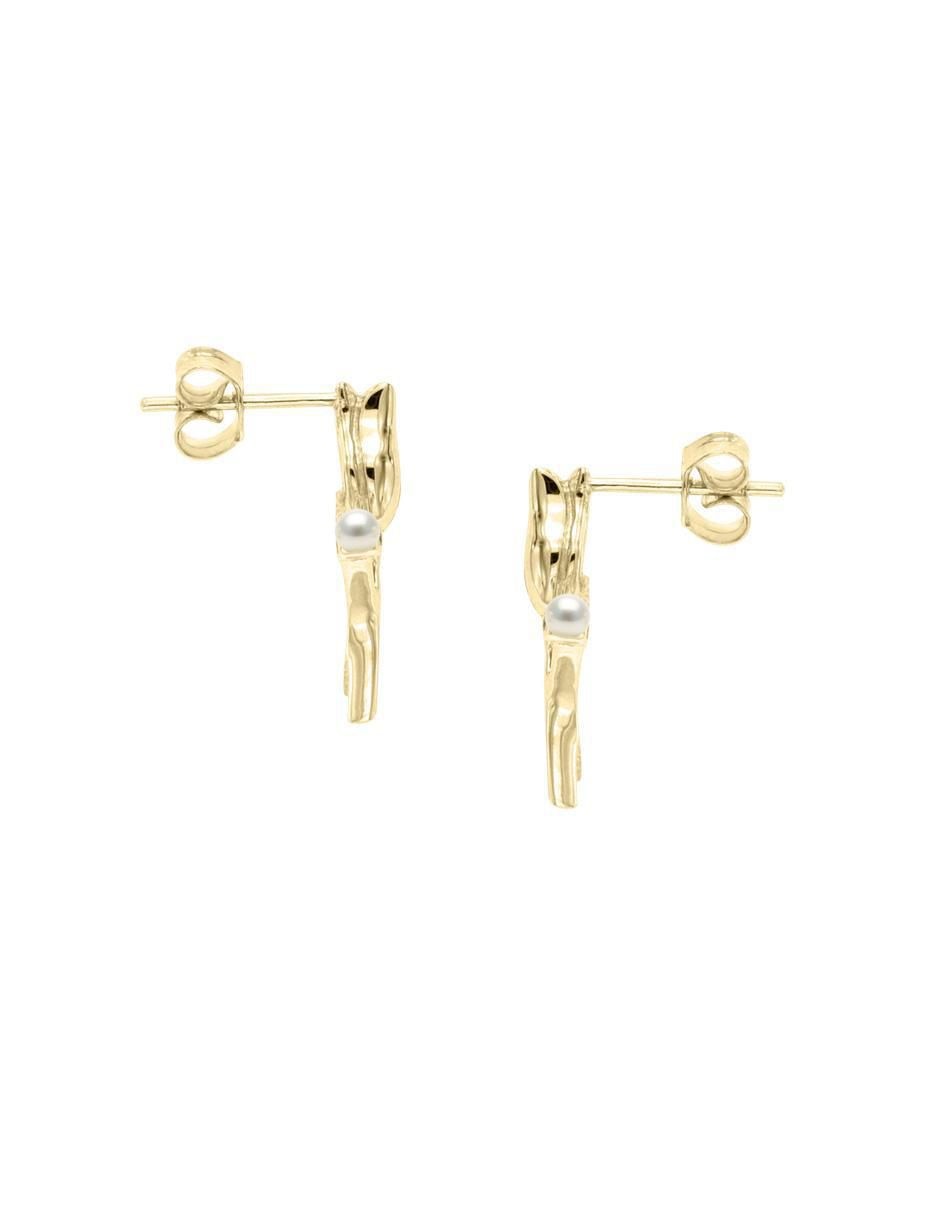 Broqueles de flor de oro amarillo 14 K con acabado brillante perla 2