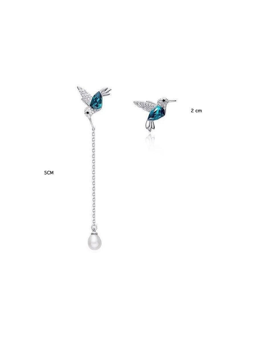 Aretes de colibrí de plata P 925 con acabado plateado cristal 3