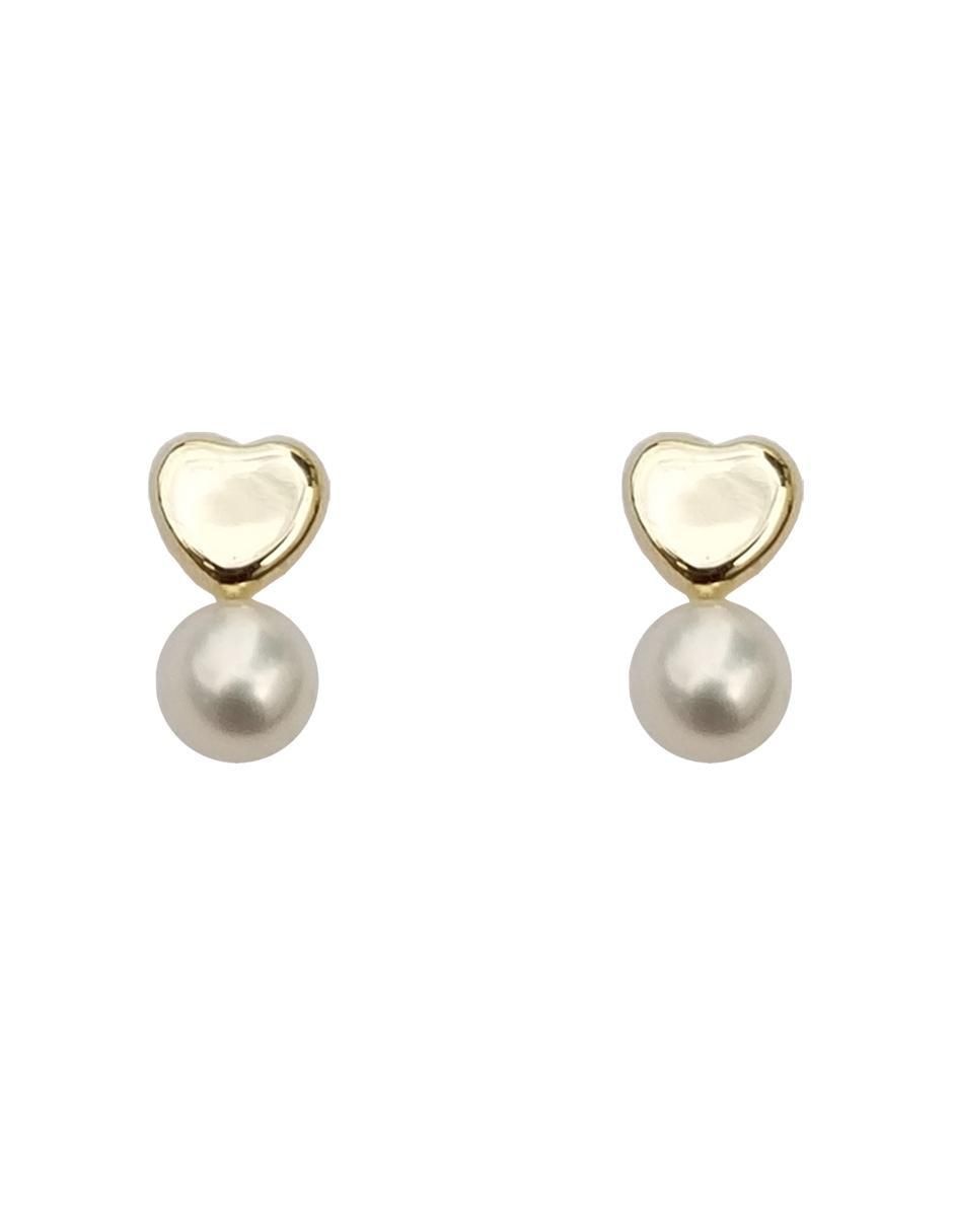 Broqueles de corazón de oro con acabado brillante perla Broqueles de corazón de oro con acabado brillante perla