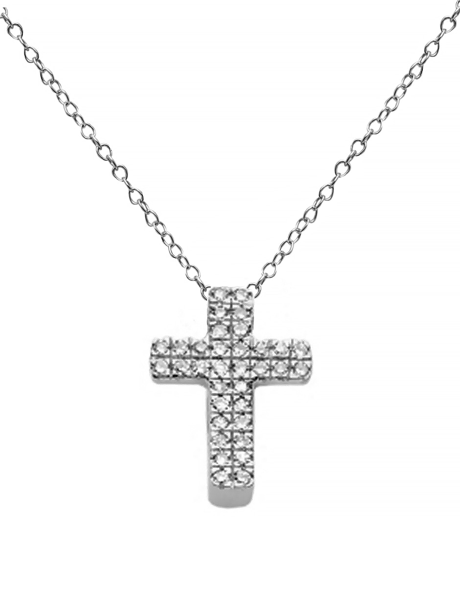 Collar de cruz de oro blanco 14 K